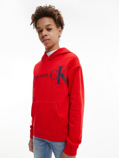 Calvin Klein Ruhák HU425974 | Calvin Klein Organic Cotton Logo Fiu Kapucnis Pulóver Piros